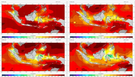Figure 1. Correlation coefficient of Windwaves-05 model at the period of Asian monsoon, transition to Australian monsoon, Australian monsoon  and transition to Asian monsoon