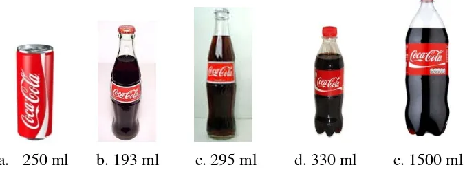 Gambar  5. Produk Coca-Cola dalam berbagai kemasan, a. Kaleng 250 ml, b. RGB 193 ml, c