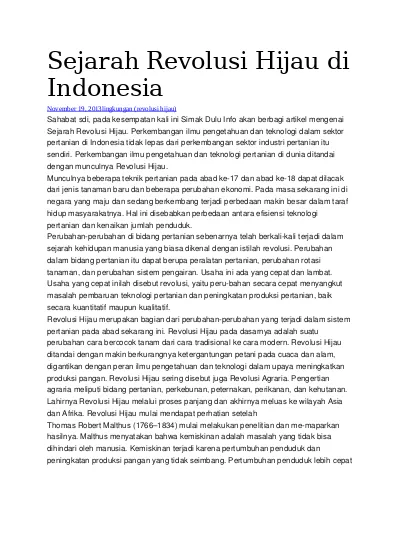 Sejarah Revolusi Hijau Di Indonesia