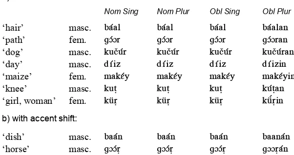 TABLE 10: Examples of regular noun inflection 