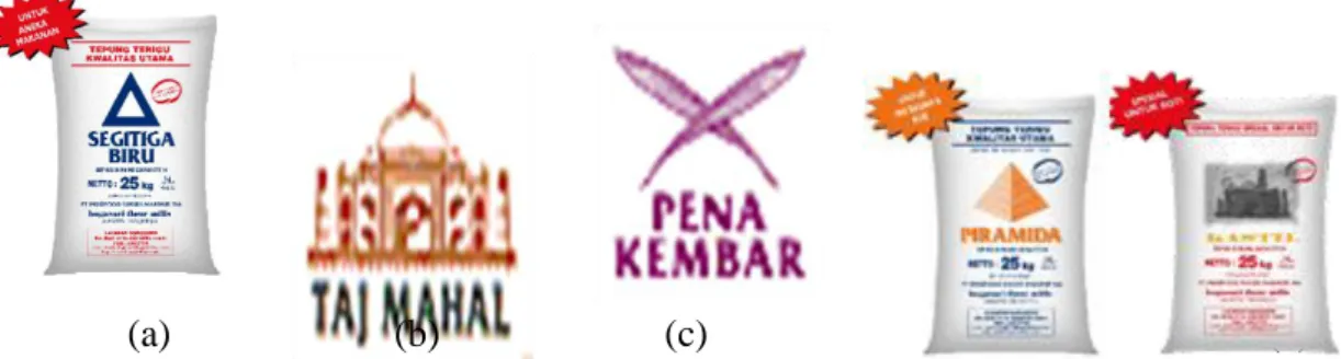 Gambar 4. Tepung Terigu Protein Rendah: (a) Kunci Biru, (b) Kunci Emas, (c) Lencana  Merah, (d) Segitiga Merah 