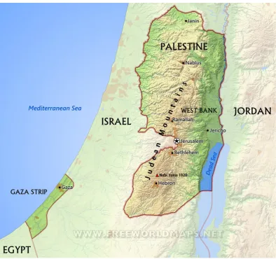 Gambar 1.1 yang merupakan wilayah Kedaulatan Palestina setelah invasi Israel 
