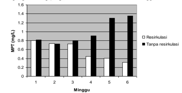 Gambar 1.  Diagram  batang  konsentrasi  MPT  (mg/L)  pada  air  media      pemeliharaan  benih  udang  windu  (P