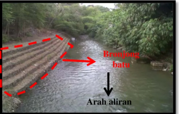 Gambar 9 Tebing sungai yang diberi bronjong batu (Kel. 