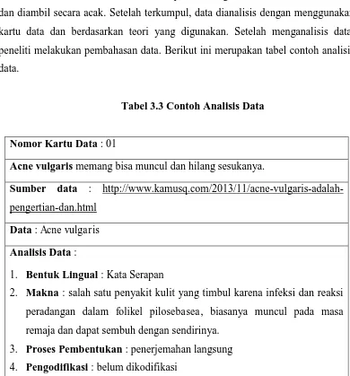 Tabel 3.3 Contoh Analisis Data 
