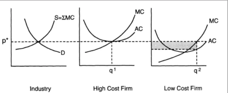FIGURE 1 | Scarcity rents withheterogeneous factors Key: P*= Equilibrium Price, = Rents to Eficient Producer