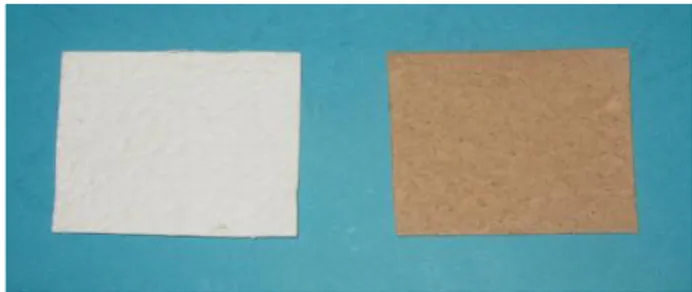 Gambar 3. Bahan Kertas tanpa pewarnaan (kiri) dan pewarnaan (kanan)