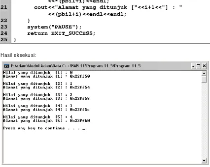 Gambar 11.6 Hasil eksekusi program Lat 11.5 