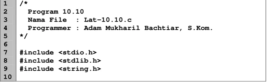 Gambar 10.9 Hasil eksekusi program Lat 10.9 