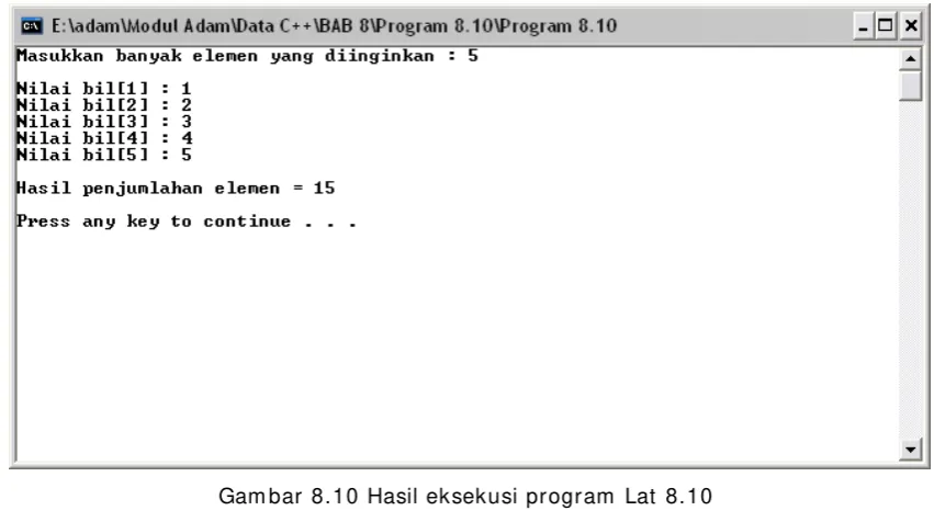 Gambar 8.10 Hasil eksekusi program Lat 8.10 