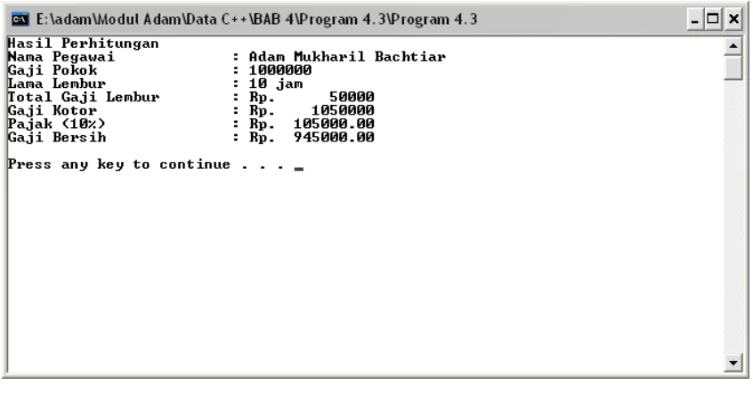 Gambar 4.6 Hasil eksekusi program Lat 4.3 input data 