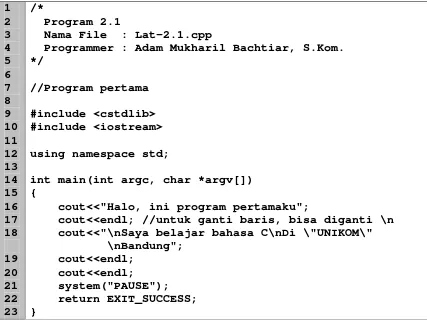 Gambar 2.12 Tampilan program pertama C+ +  