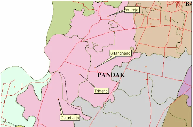 Gambar 2.2. Lokasi Koordinat dari empat Kelurahan pada Kecamatan Pandak