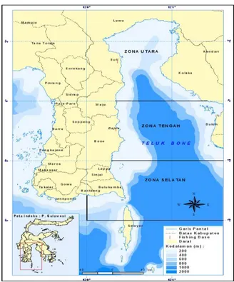 Gambar 1.  Lokasi penelitian  zona utara di Teluk Bone (Jamal, 2011) 