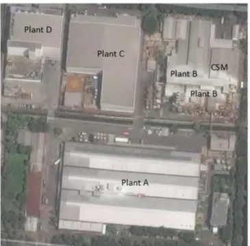 Gambar 4.1 Bangunan utama PT. X (Sumber : maps.google.co.id/pt-x    Skala: 1:2500) 