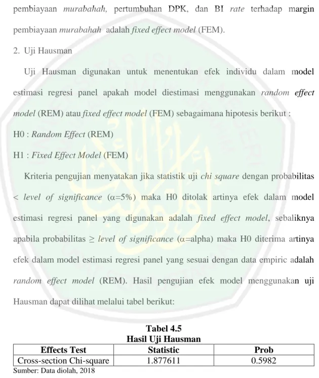 Tabel 4.5  Hasil Uji Hausman 