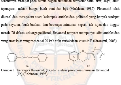 Gambar 1.  Kerangka flavonoid, (1a) dan sistem penomoran turunan flavonoid 