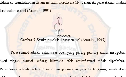 Gambar 5.  Struktur molekul parasetamol (Anonim, 1995) 