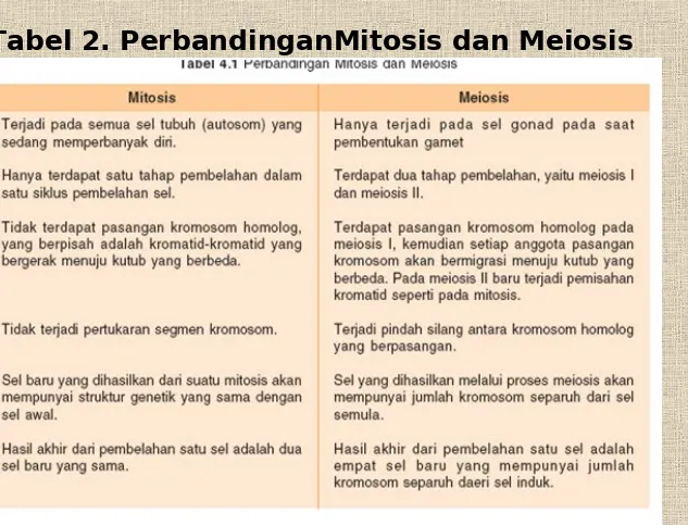 Tabel 2. PerbandinganMitosis dan Meiosis
