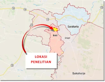 Gambar : Lokasi Penelitian Di Baki, Sukoharjo  Sumber : google 2017 – Olahan Penulis 