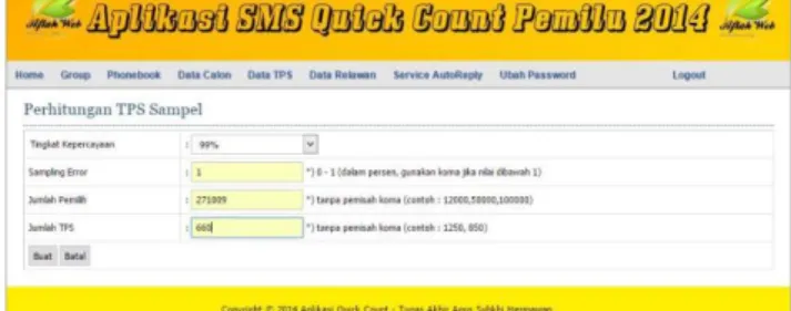 Gambar 1 Halaman input data kondisi daerah pemilihan. 