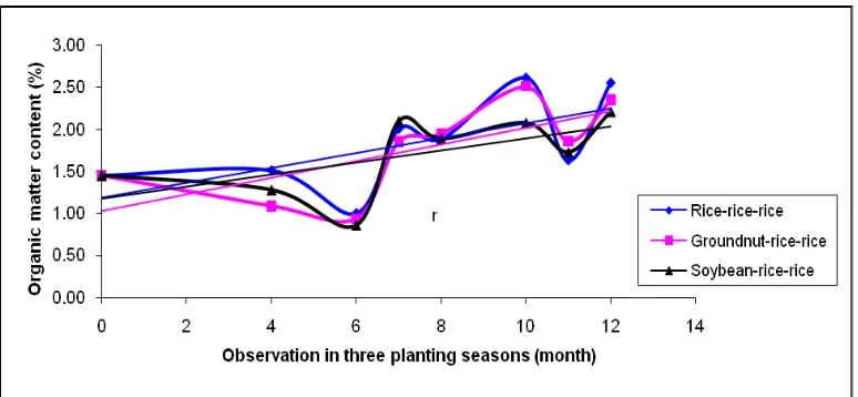 Figure 1.  Organic matter content in many kind of crops rotation on three planting    seasons 