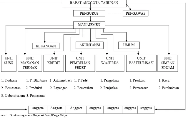 Gambar 1. Struktur organisasi Koperasi Susu Warga Mulya  Sumber: Data Koperasi Susu Warga Mulya