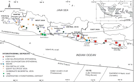 Figure 3: The different styles of mineral deposits distribution in Java island (Modiﬁed from Seti-awan and Yudawinata, 200; Setijadjifrom Setijadji et al., 2006; Setijadji and Maryono, 2012)