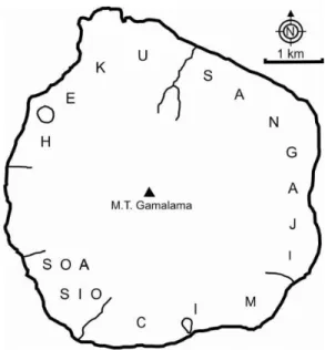 Gambar 1  Pembagian area Pulau Ternate pada masa awal Kerajaan  Sumber : Fraassen, 1986