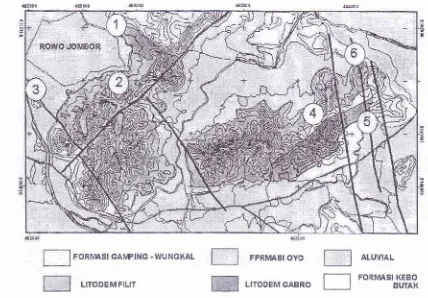 Gambar 1 Peta Geologi dan lokasiSffus Geowlsata di Perbukitan Jiwo, Bayat.