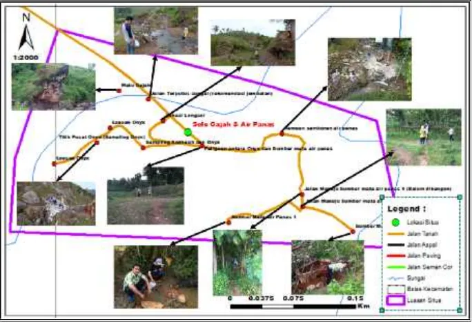 Gambar 17. Lokasi Watu Gajah dan titik penting : onik, mata air panas, watu gajah.