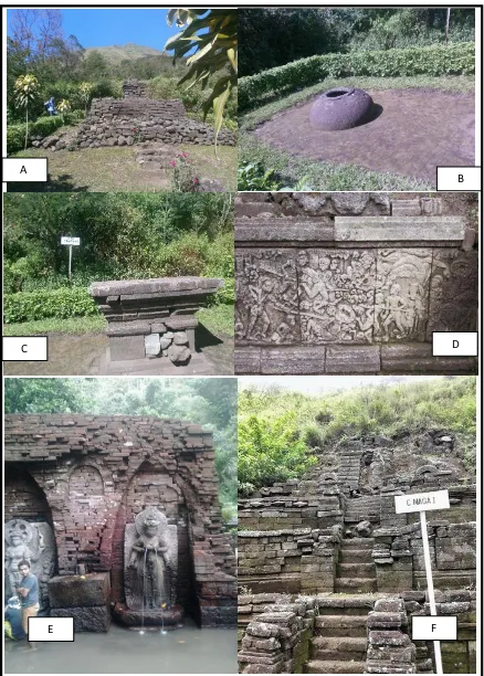 Gambar 5. Beberapa candi di Gunung Penanggungan. A. Candi Shinta. B. Candi Gentong. C