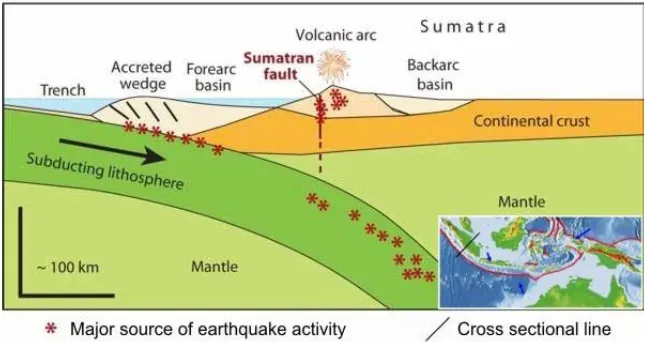 Fig. 2 Tectonic Setting of Indonesia Archipelago.  Red line: plate boundary; blue arrow: plate movement 