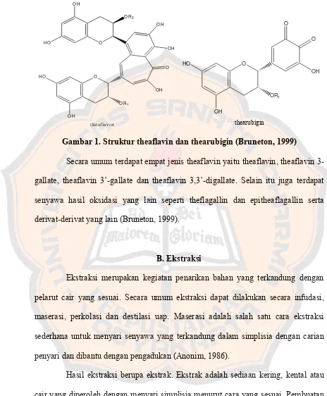 Gambar 1. Struktur theaflavin dan thearubigin (Bruneton, 1999) 