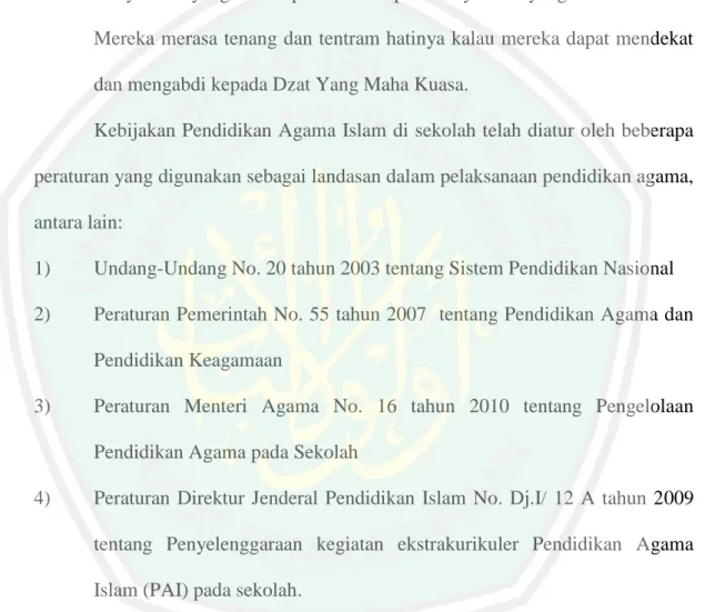 Tabel 2.4 Landasan Kebijakan Pendidikan Agama Islam pada Sekolah 