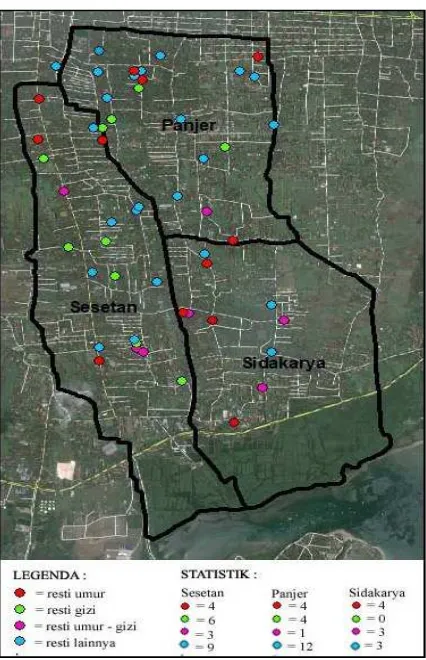 Gambar 4. Peta Distribusi Ibu Hamil Resti Wilayah Kerja Puskesmas I Denpasar Selatan November – Desember 2010