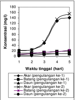 Gambar 7 Hubungan waktu tinggal dan  efisiensi penyerapan P total pada enceng  gondok pada konsentrasi awal P 300 mg/l   Sumber: Penelitian, 2006 