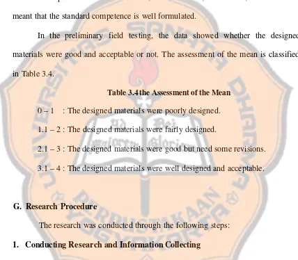 Table 3.4 the Assessment of the Mean 