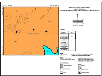 Gambar 2. Peta Geologi dan Lokasi Pengambilan Sampel Daerah Penelitian,  