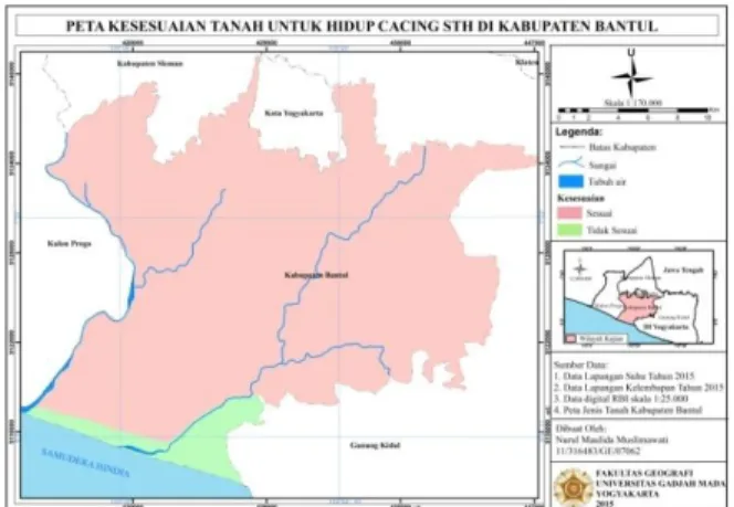 Gambar 5.5 Peta Kesesuaian Tanah untuk hidup cacing  STH di Kabupaten Bantul 