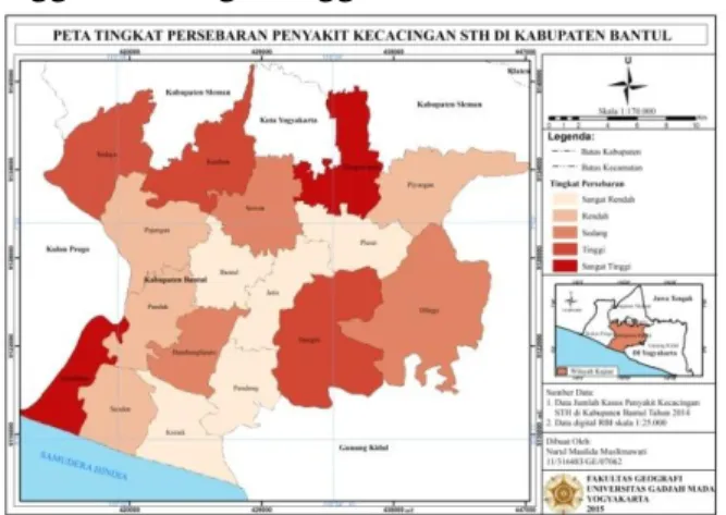 Gambar  5.7  Peta  Tingkat  Kasus  Penyakit  Kecacingan  STH di Kabupaten Bantul  