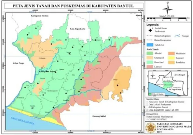 Gambar  5.8  Peta  Hubungan  Persebaran  Penyakit  Kecacingan  STH  dengan  Karakteristik  Tanah  di  Kabupaten Bantul 