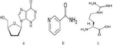 Gambar 1. Struktur kimia (a) DDI, (b) NKT, dan (c) ARG