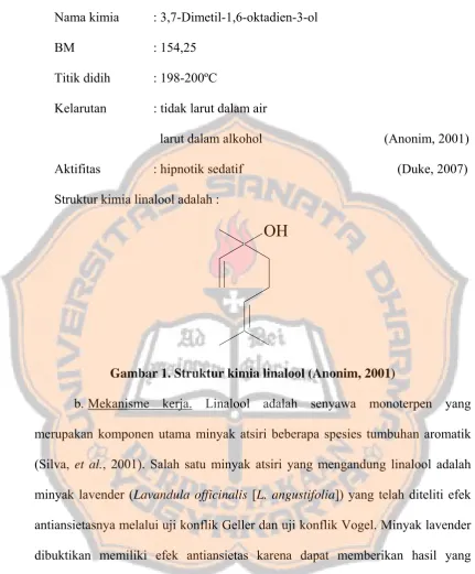Gambar 1. Struktur kimia linalool (Anonim, 2001) 