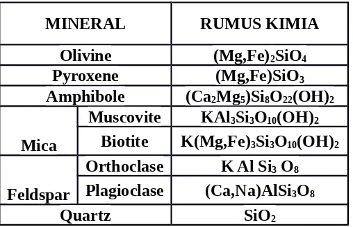 Tabel 3.2 Kelompok Mineral Silikat