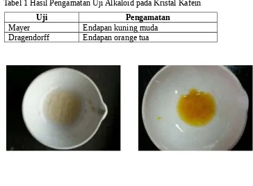 Tabel 1 Hasil Pengamatan Uji Alkaloid pada Kristal Kafein
