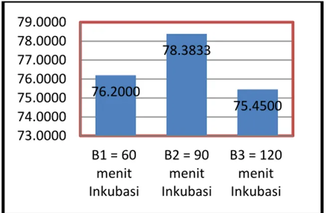 Gambar 5. Pengaruh lama Inkubasi (B) terhadap parameter Warna b* 