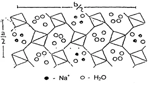 Gambar 2. Posisi kation dan molekul air dalam rongga zeolit. 