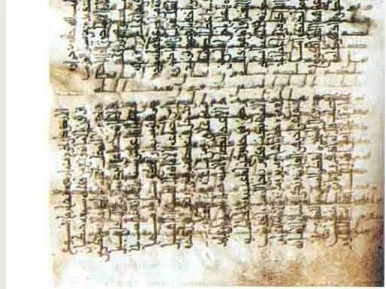Gambar 18.2: Salah satu lembaran palimpsest yang digunakan oleh Mingana. Sumber: Mingana & Lewis (eds.), Leaves from Three Ancient Qurans, Plate Quran B.