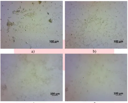 Gambar 3.6. Hasil pengamatan flakes di atas kaca untuk konsentrasi 2 mg/ml MoS 2  a). Tanpa NaOH dan dengan  b)